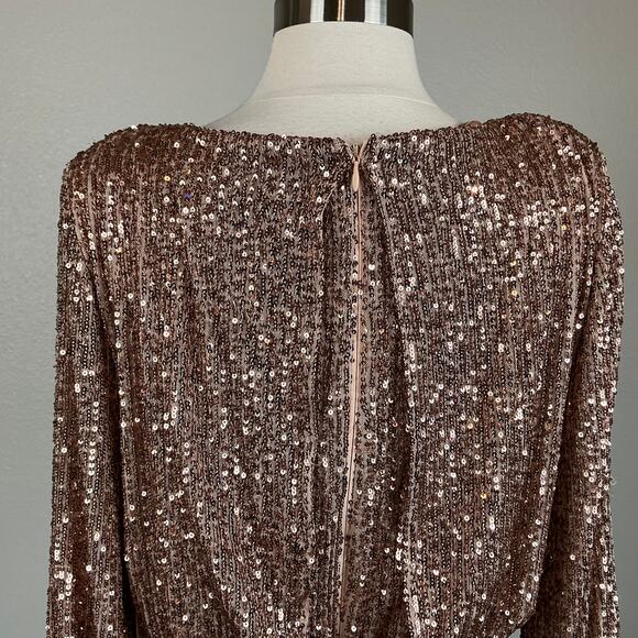 Eliza J Women's Sequined Long Sleeved Mini Sheath Cocktail Dress Gold Size 6 - Picture 8 of 14